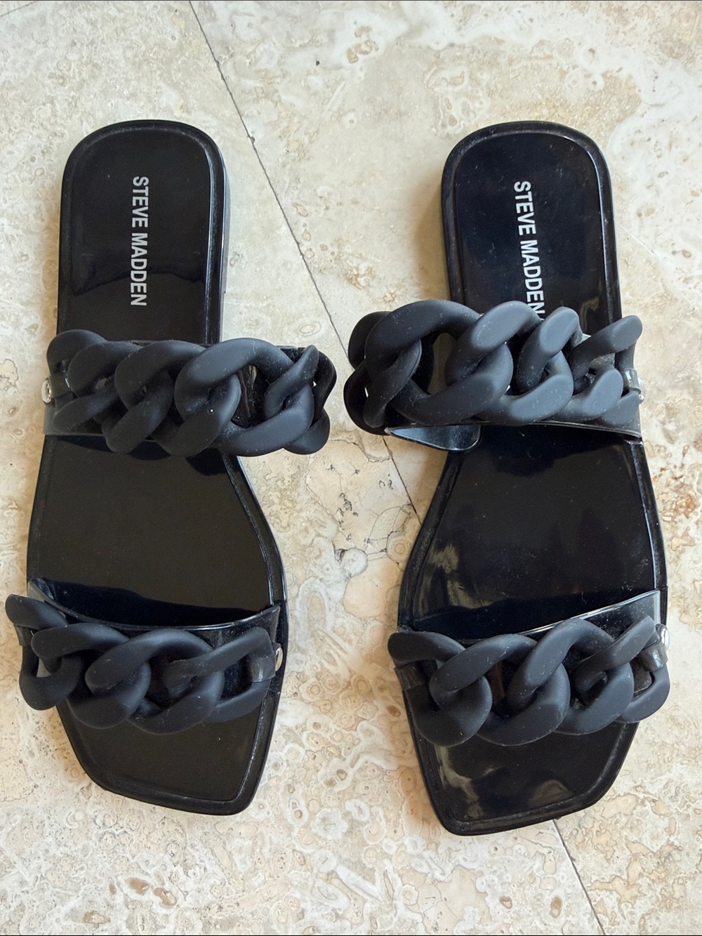 Steve Madden Zimma Women's Black Chain-Link Slide Sandals
